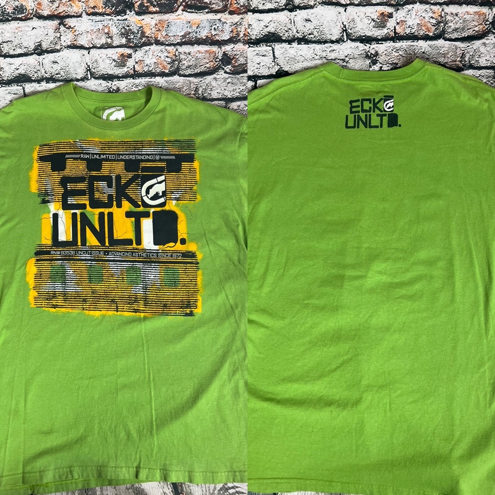 Ecko Unltd Lime Green Raw Unlimited 2‎ Sided Graphic Shirt XL